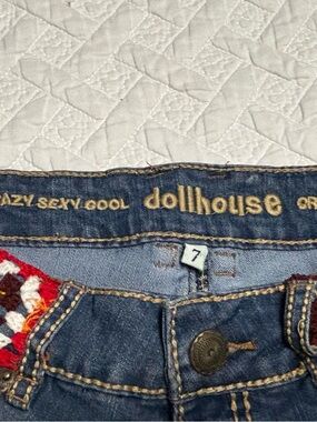 Dollhouse Blue Denim Jeans with Red and Cream Crochet